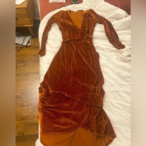 Baltic Born. Rust Velvet wrap dress. Size M
